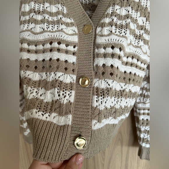 New LAUNDRY by Shelli Segal Crochet Cropped Cardigan Sweater Cream Beige X-Large - Picture 4 of 9